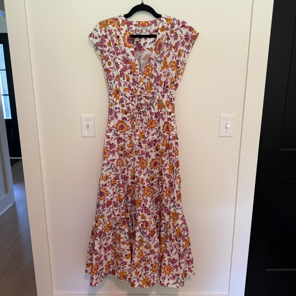 Derek Lam 10 Crosby Fatima Smocked Floral Tiered Midi Dress Size 4 - Picture 2 of 4